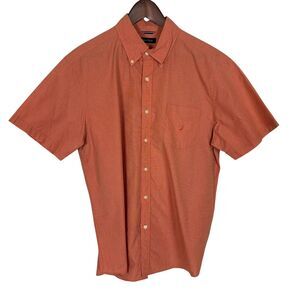 Nautica Orange Plaid Short Sleeve Button Down Shirt Men’s Large 100% Cotton